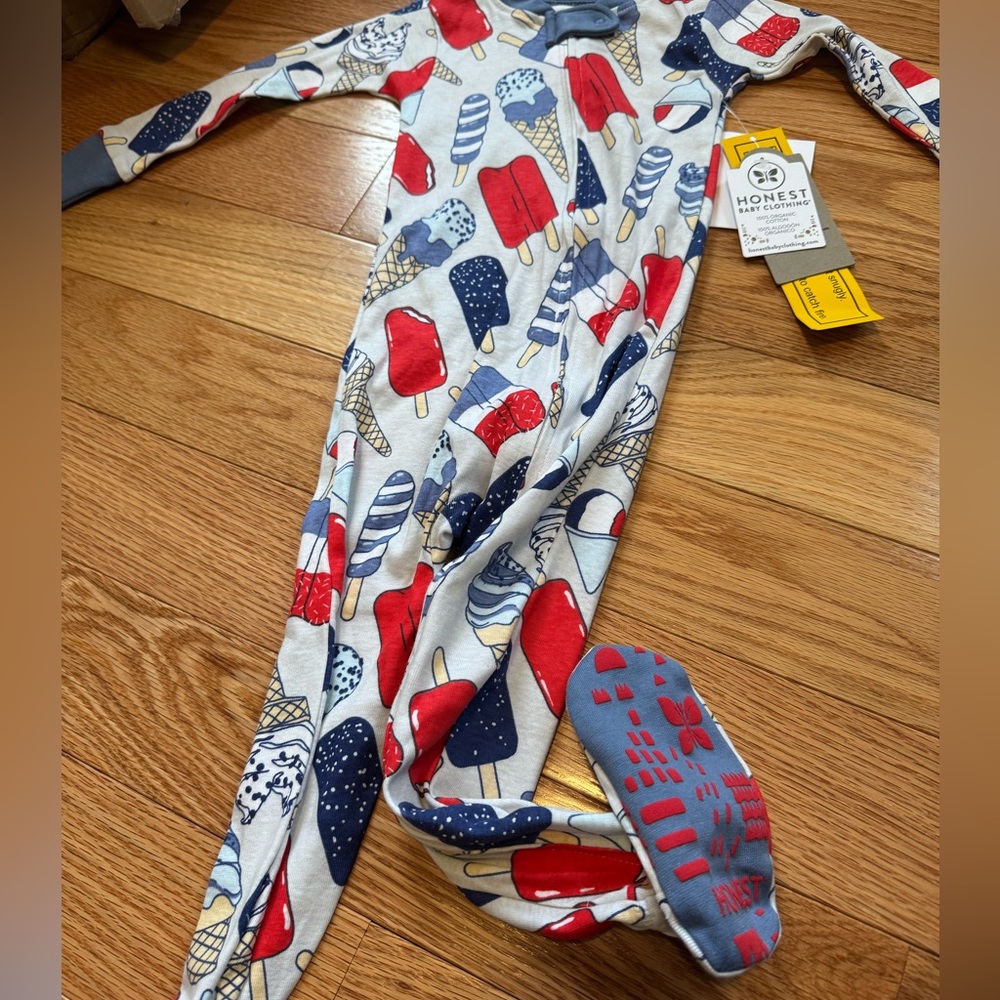 NWT Honest Company RWB pops footie pajama- 100% cotton